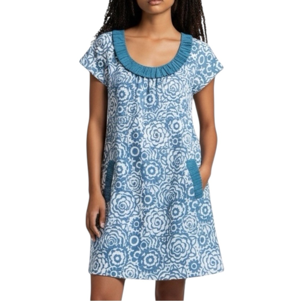 BODEN 100% Linen Floral Print A-line Dress in Blue/White Size 6 — SO PRETTY!!!!